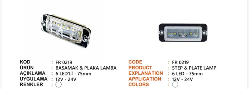 FR BASAMAK VE PLAKA LAMBA 6 LEDLİ 12-24 VOLT