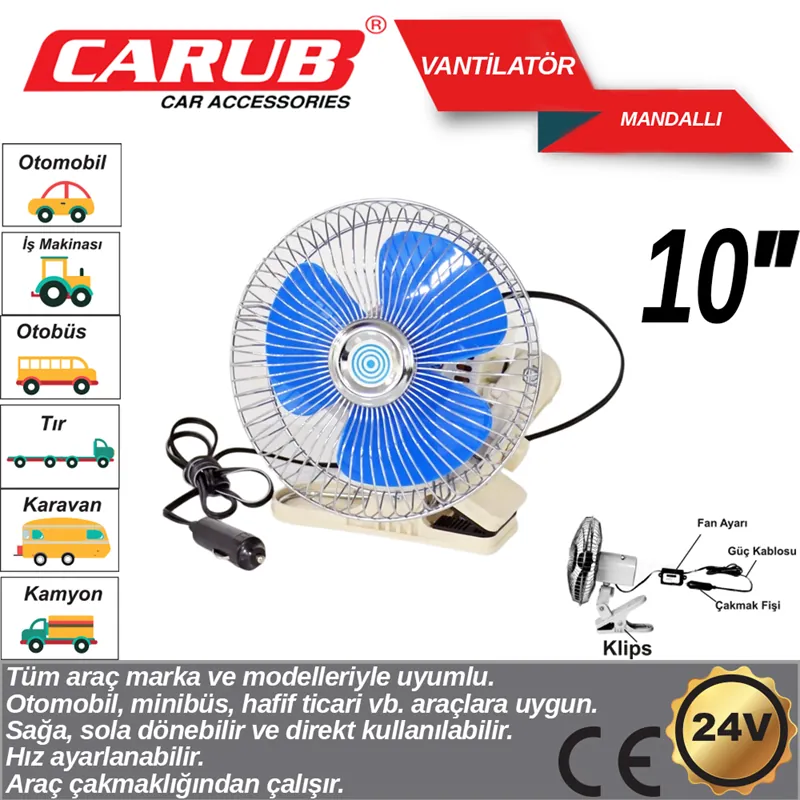 CARUP VANTİLATÖR 24V 10İNCH MANDALLI