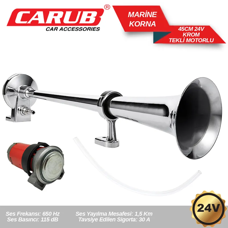 CARUB KORNA 24 VOLT MARİNE KROM 450 MM TEKLİ MOTORLU