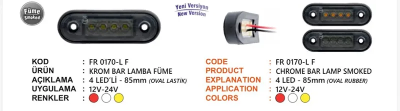 FR KROM BAR LAMBA 4 LEDLİ LASTİKLİ FÜME CAM SARI