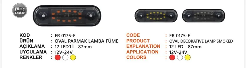 FR OVAL LAMBA 12 LEDLİ FÜME CAMLI SARI