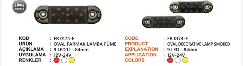 FR OVAL PARMAK LAMBA 9 LEDLİ FÜME CAM BEYAZ