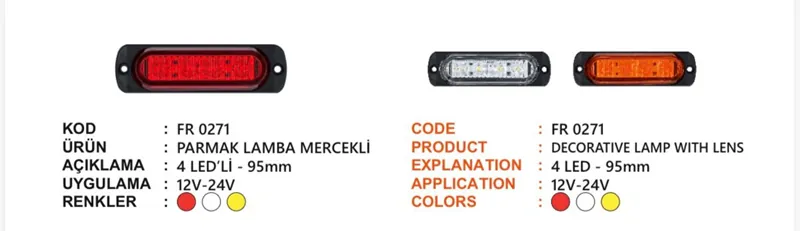 FR PARMAK LAMBA 4 LEDLİ MERCEKLİ CAM KIRMIZI