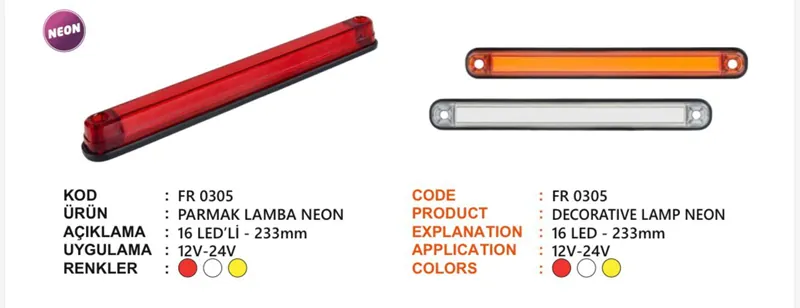 FR KABİN ARKASI 16 LEDLİ NEON KIRMIZI (23CM)