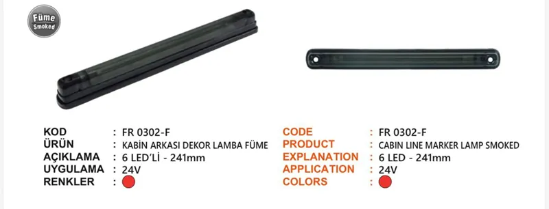 FR KABİN ARKASI DEKOR LAMBA FÜME KIRMIZI (23CM)