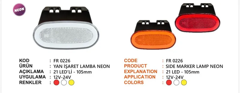 FR YAN İŞARET LAMBA NEON 21 LEDLİ BRAKETLİ BEYAZ