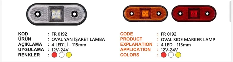 FR OVAL YAN İŞARET LAMBA 4 LEDLİ SARI