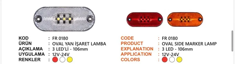 FR OVAL LAMBA 3 LEDLİ BRAKETSİZ SARI