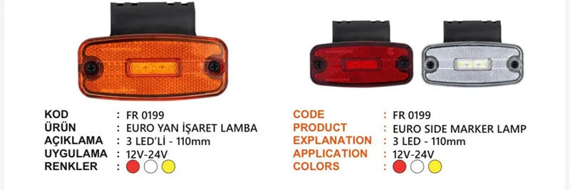 FR EURO YAN İŞARET LAMBA 3 LEDLİ 1651 SARI 12-24 VOLT BRAKETLİ