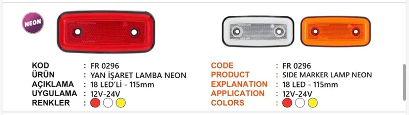 FR GENİŞ İŞARET LAMBA NEON BEYAZ 12-24 VOLT