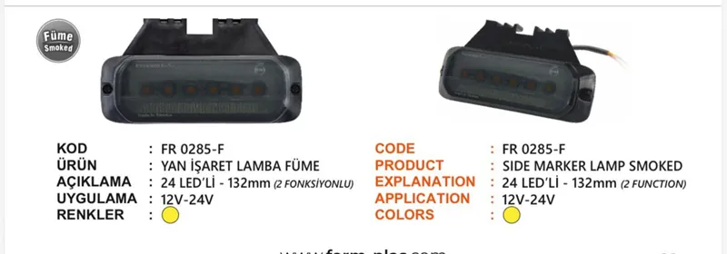 FR YAN İŞ.LAMBA 24 LEDLİ 2 FONK.BRAKETLİ FÜME SARI