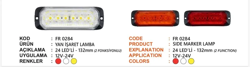 FR YAN İŞARET LAMBA 24 LEDLİ 2 FONKSİYONLU SARI