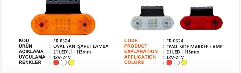 FR OVAL YAN İŞARET LAMBA 17 LEDLİ BRAKETLİ SARI