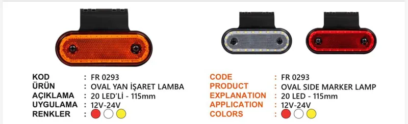 FR OVALYAN İŞARET LAMBA 20 LEDLİ SARI BRAKETLİ 12-24 VOLT
