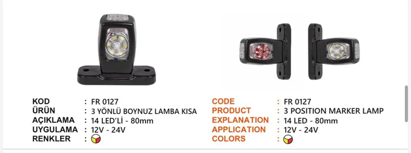 FR 3 YÖNLÜ BOYNUZ LAMBA 14 LEDLİ KISA KRONE TİP