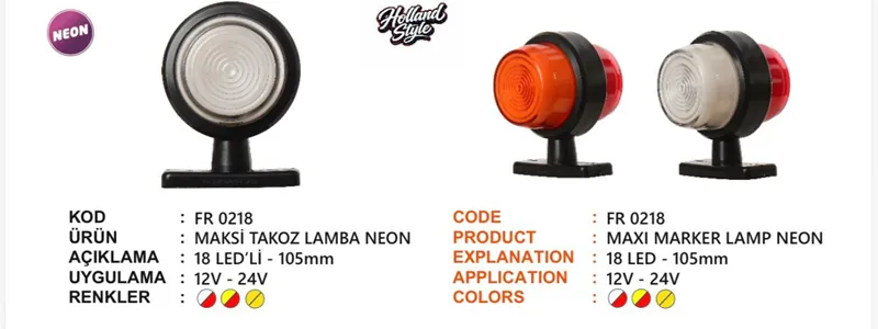 FR MAKSİ TAKOZ LAMBA NEON 18 LEDLİ KIRMIZI BEYAZ 12-24 VOLT