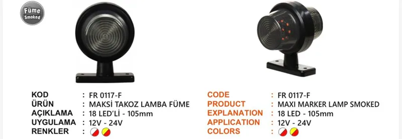 FR TAKOZ LAMBA 18 LEDLİ FÜME CAM KIRMIZI BEYAZ