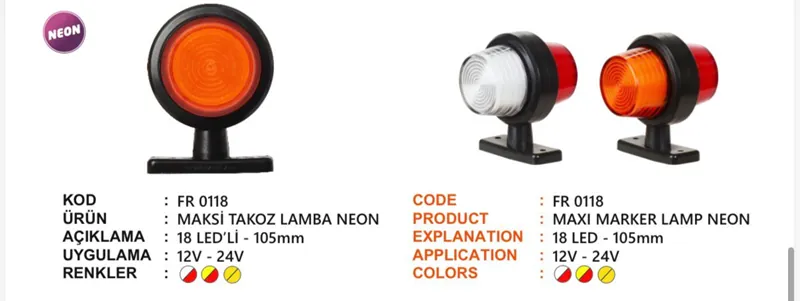 FR TAKOZ LAMBA 18 LEDLİ NEON MAKSİ KIRMIZI BEYAZ