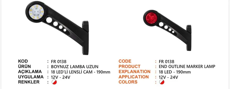 FR BOYNUZ LAMBA 20 LEDLİ LENSLİ CAM KIRMIZI BEYAZ