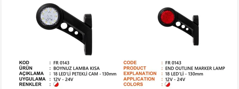 FR BOYNUZ LAMBA KISA 18 LEDLİ PETEKLİ CAM KIRMIZI BEYAZ