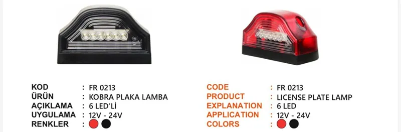FR KOBRA PLAKA LAMBASI 6 LEDLİ 12-24 VOLT KIRMIZI