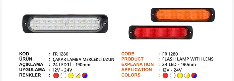 FR 24 LEDLİ UZUN ÇAKAR LAMBA BEYAZ