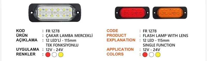 FR ÇAKAR LAMBA 12 LEDLİ MERCEKLİ CAM KIRMIZI