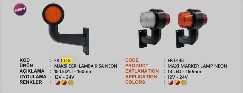 FR BOYNUZ LAMBA MAKSİ EĞRİ 18 LEDLİ NEON KIRMIZI BEYAZ