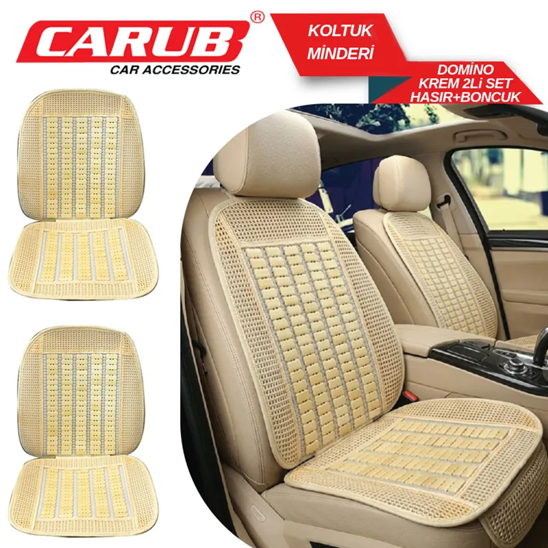 CARUB KOLTUK MİNDERİ HASIR BONCUK DOMİNO KREM 2 Lİ