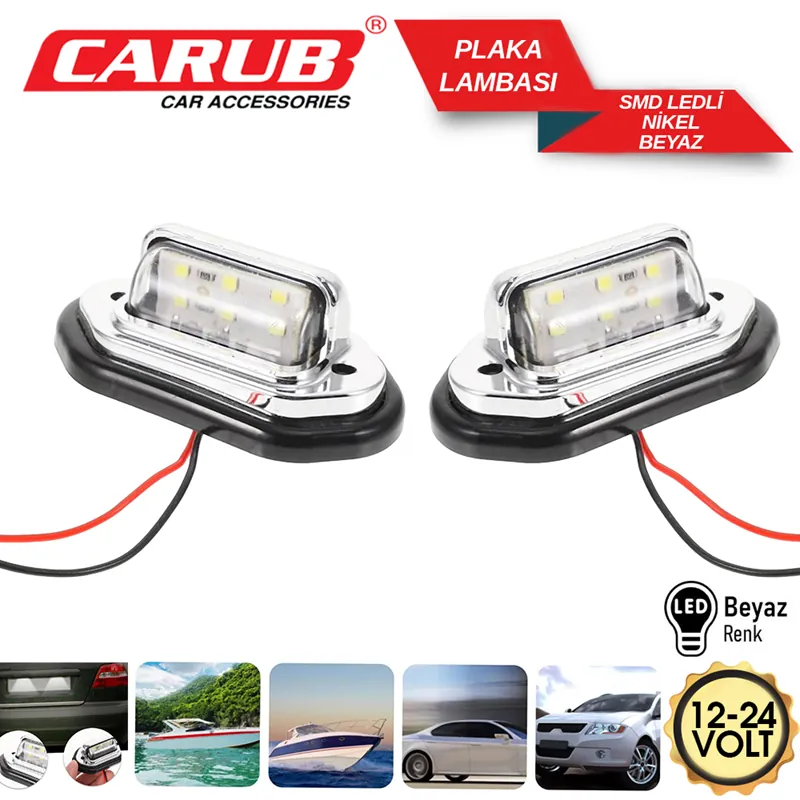 CARUB PLAKA LAMBASI 12-24V NİKEL LEDLİ BEYAZ