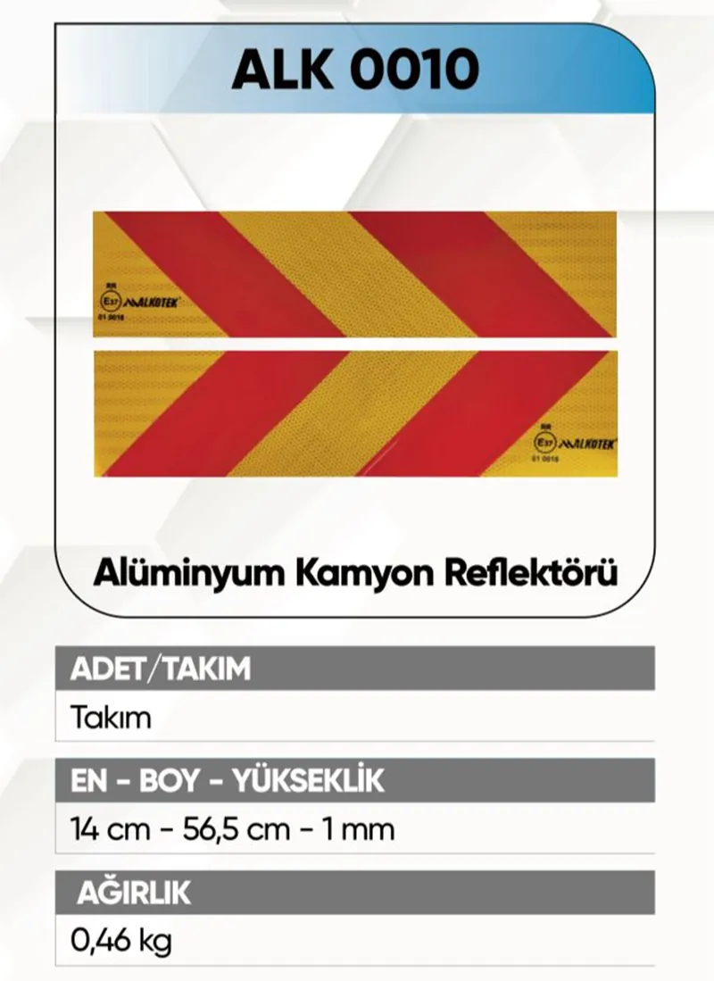 ALKOTEK KAMYON ARKA İŞARET REFLEKTÖR ALÜMİNYUM RR